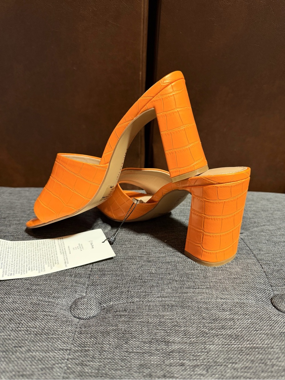 The Drop Pattie Orange Croc Block Heel Mule Sandals Size 7 - Picture 4 of 9
